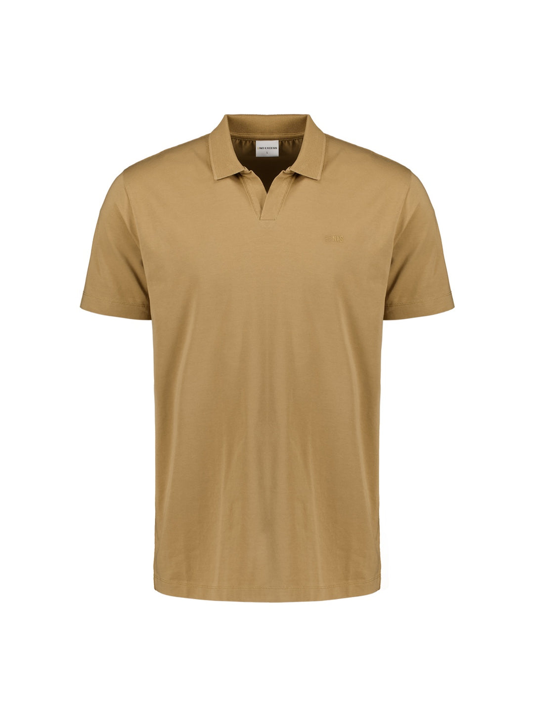No Excess Solid Stretch V Neck Polo in Khaki | Buster McGee