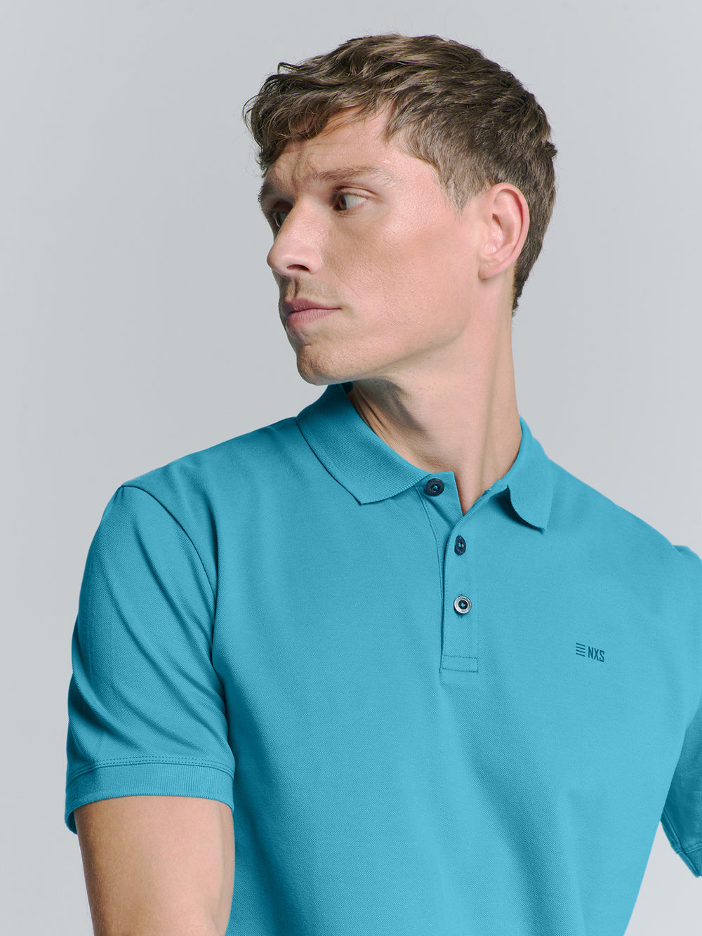 No Excess Solid Stretch Pique Polo in Sea Blue | Buster McGee