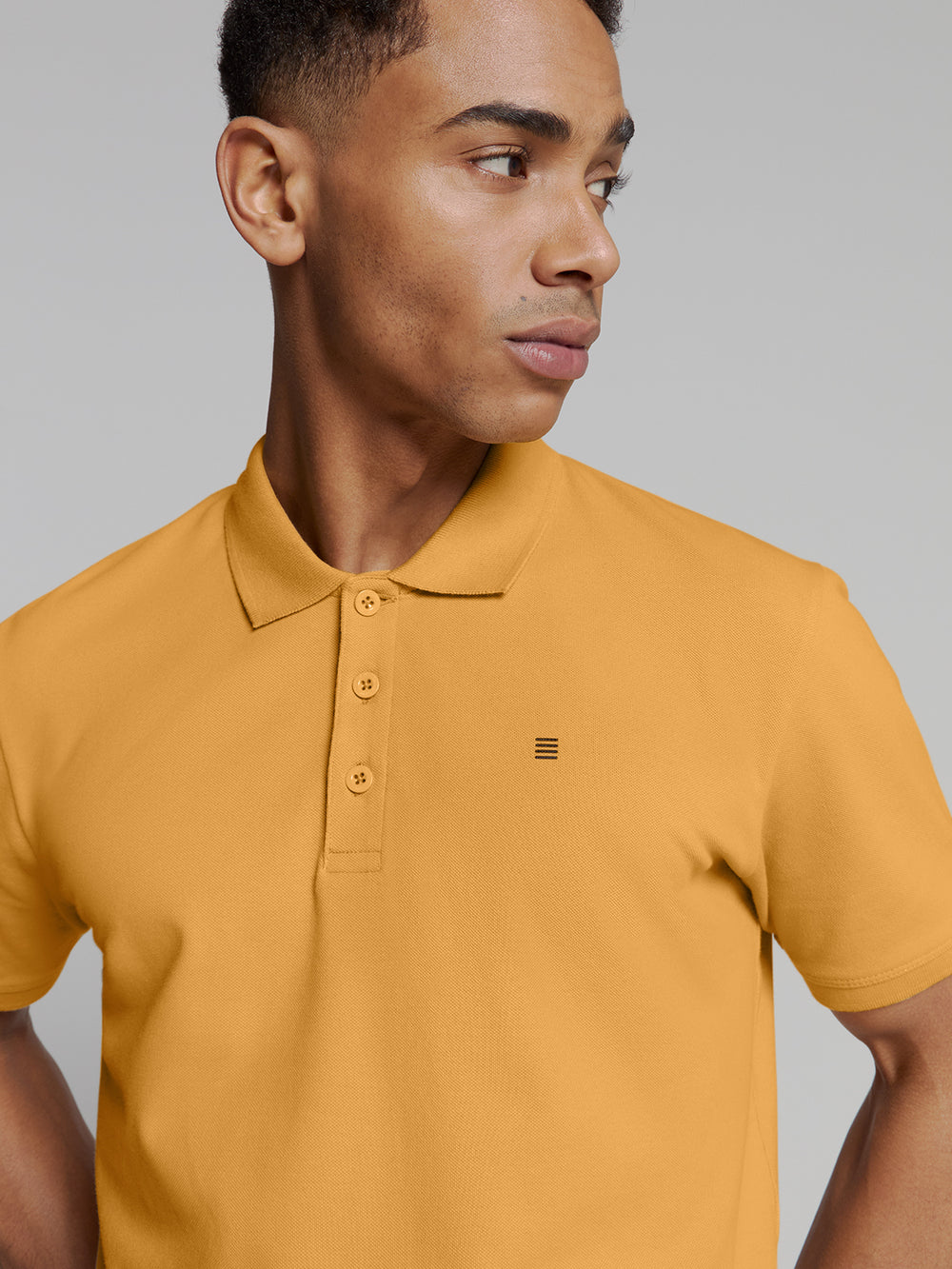 No Excess Solid Stretch Pique Polo in Yellow | Buster McGee