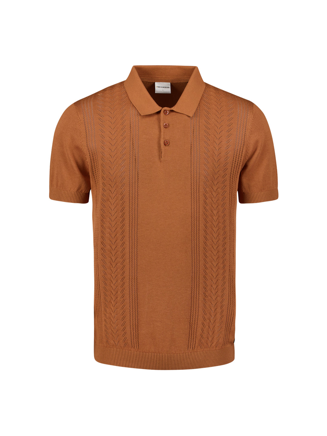 No Excess Short Sleeve Knitted Jacquard Polo in Caramel | Buster McGee