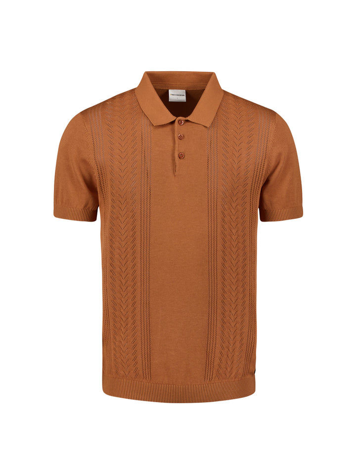 No Excess Short Sleeve Knitted Jacquard Polo in Caramel | Buster McGee