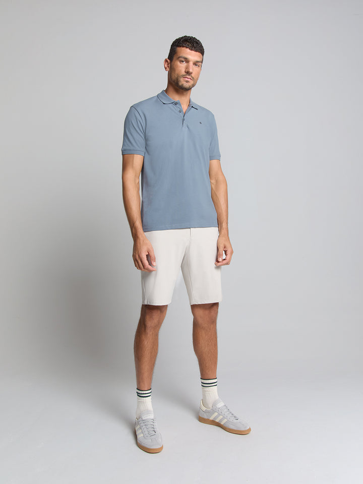 No Excess Solid Stretch Pique Polo in Washed Blue | Buster McGee
