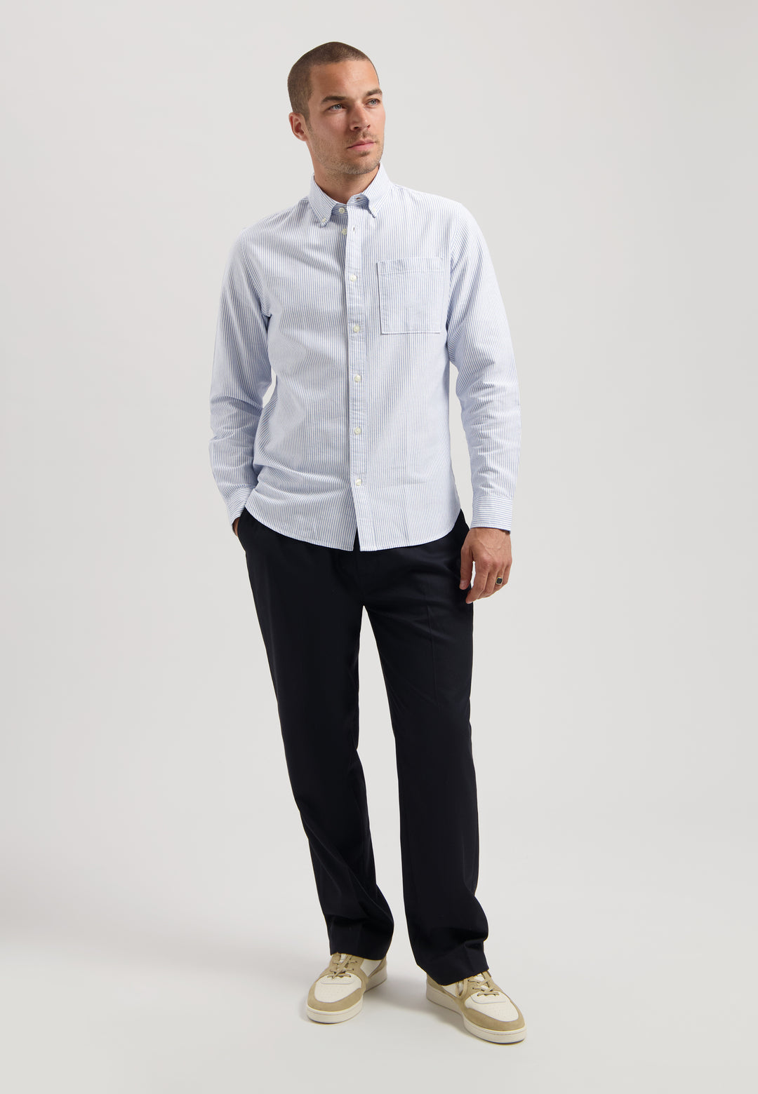 DSTREZZED Oliver Longsleeve Shirt in Navy/White Stripe | Buster McGee