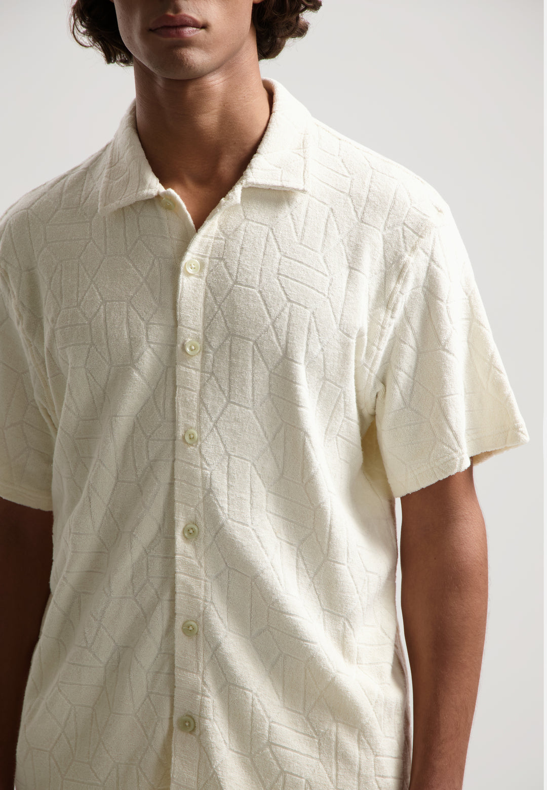 Dstrezzed Myron Jacquard Towelling Shirt in Offwhite | Buster McGee