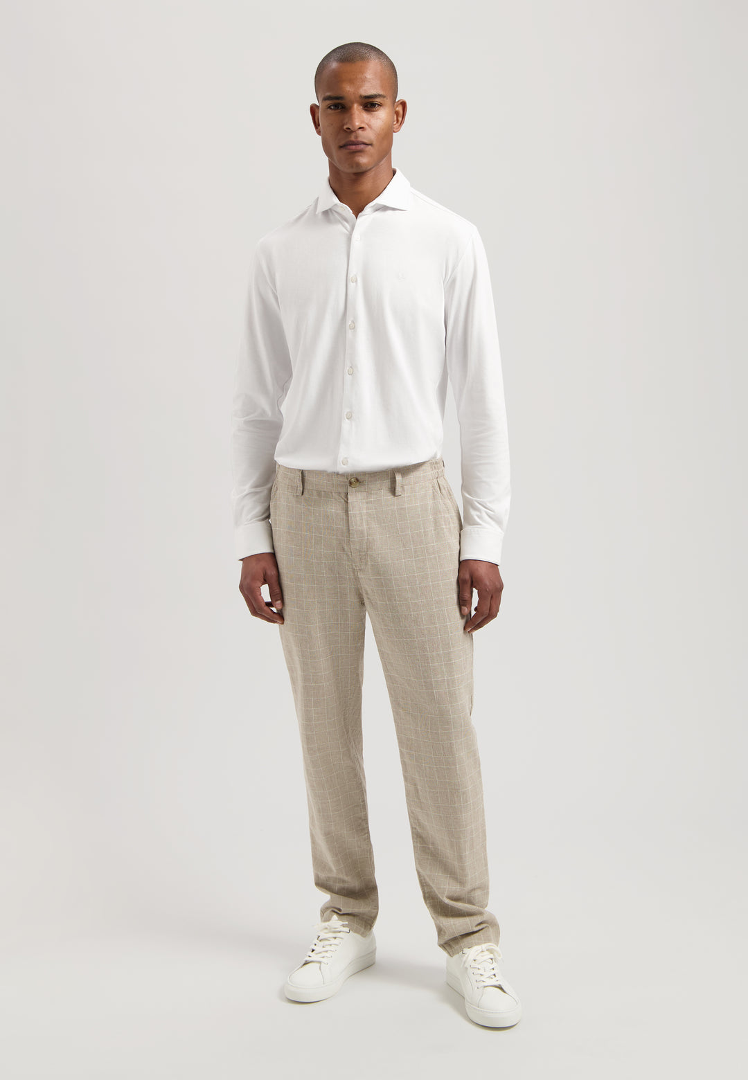 Dstrezzed Logan Check Linen Pants in Timber Wolf | Buster McGee