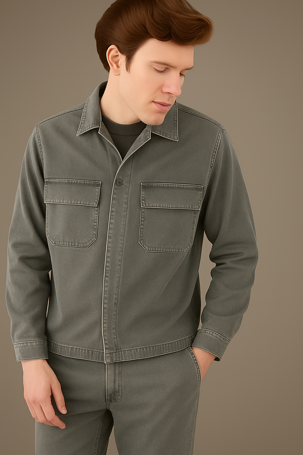 Crossley FOLSEN Overshirt with Pockets in Raisin Stone Wash