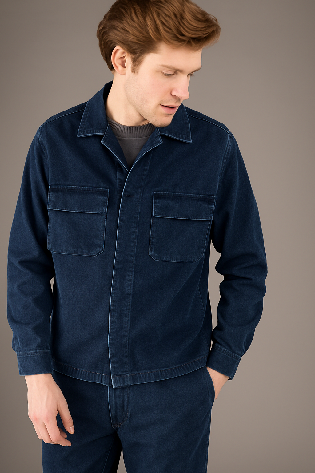 Crossley FOLSEN Overshirt with Pockets in Dark Blue Stone Wash