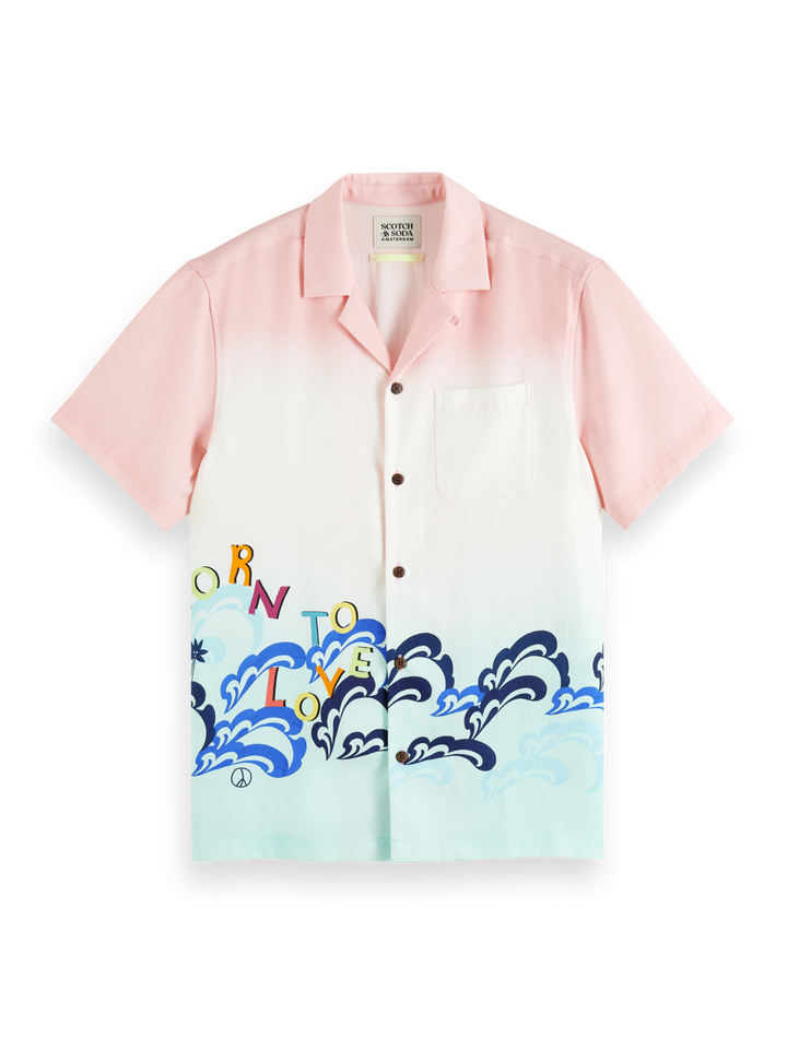 Printed Born to Love Camp Shirt in Pink Gradient | Buster McGee