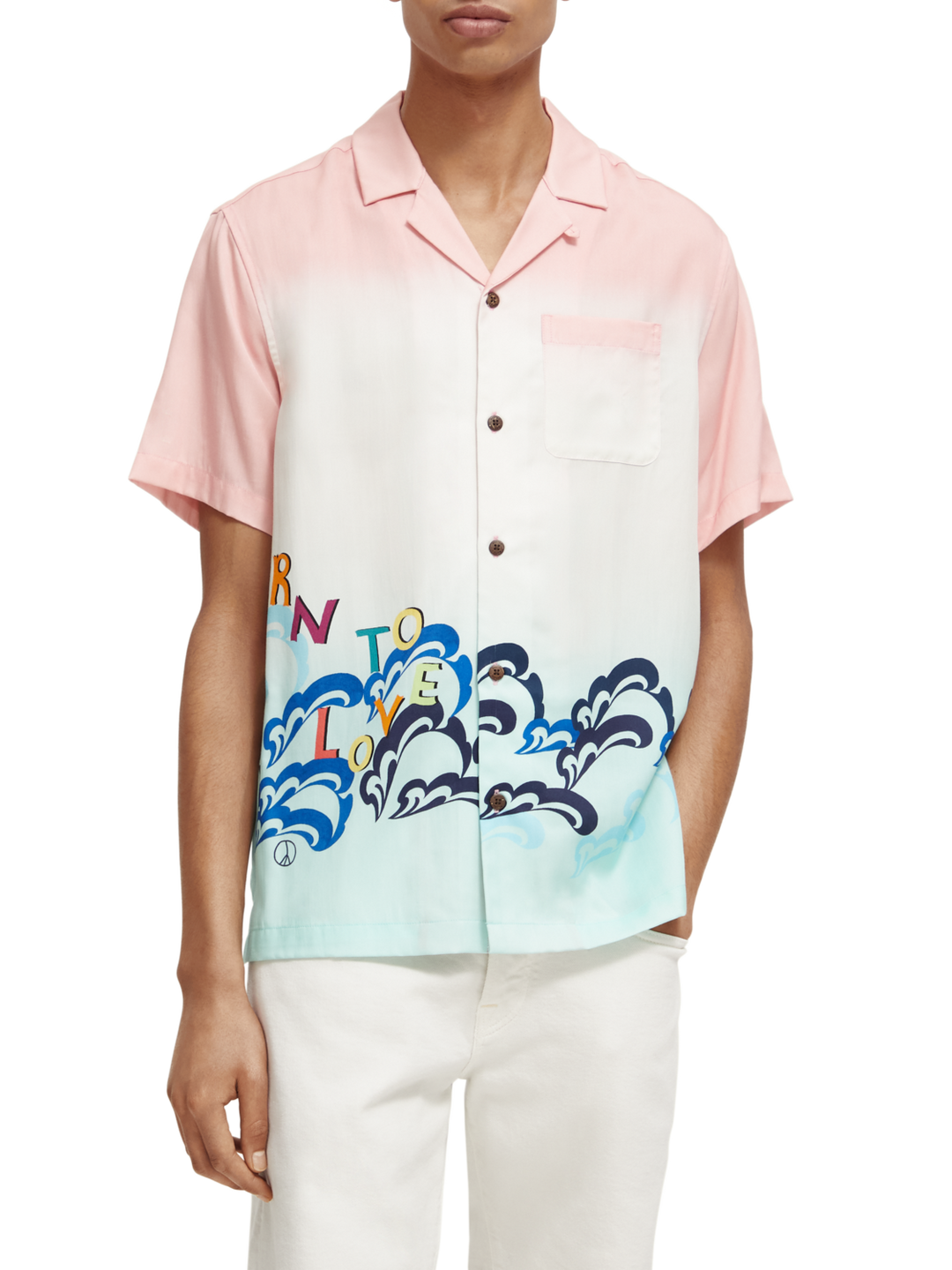 Printed Born to Love Camp Shirt in Pink Gradient | Buster McGee