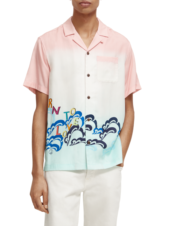 Printed Born to Love Camp Shirt in Pink Gradient | Buster McGee