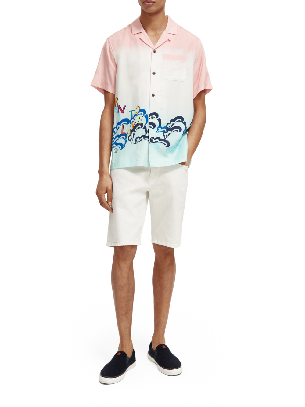 Printed Born to Love Camp Shirt in Pink Gradient | Buster McGee