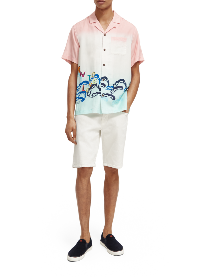 Printed Born to Love Camp Shirt in Pink Gradient | Buster McGee