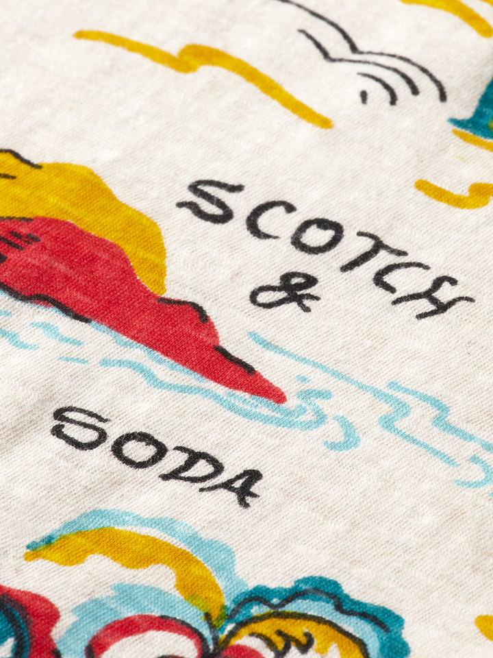 Palm-Printed Crewneck Tee with White Palm Tree Island | Buster McGee