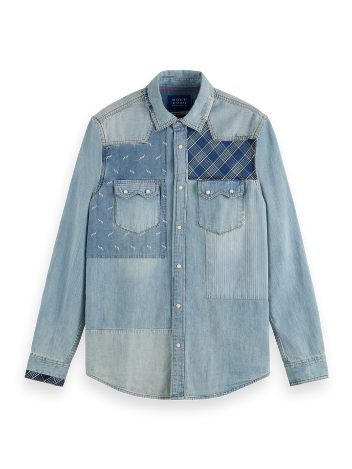 Washed Indigo Patchwork Western Shirt | Buster McGee