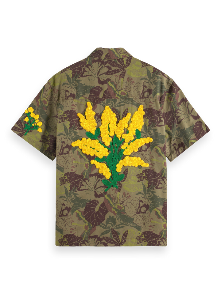 Printed Twill Shirt with Camo Floral Embroidery | Buster McGee
