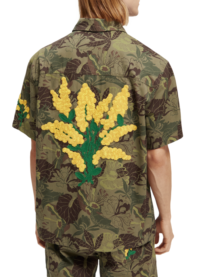 Printed Twill Shirt with Camo Floral Embroidery | Buster McGee