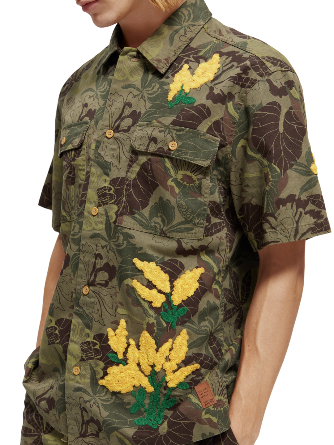 Printed Twill Shirt with Camo Floral Embroidery | Buster McGee