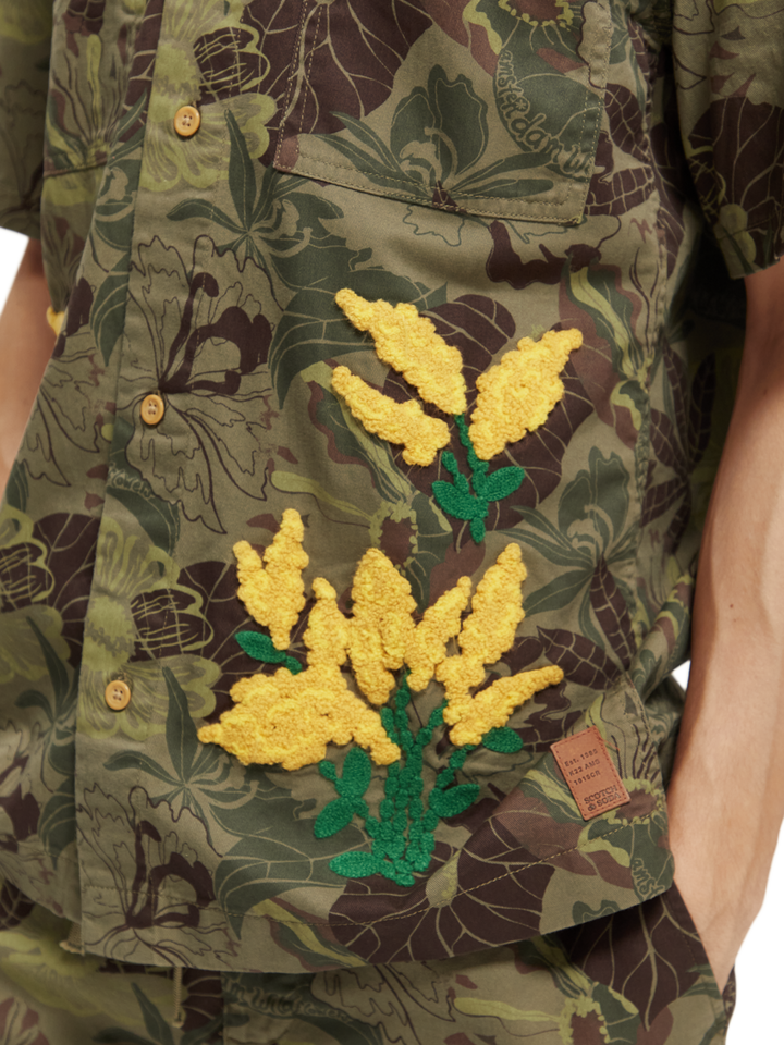 Printed Twill Shirt with Camo Floral Embroidery | Buster McGee