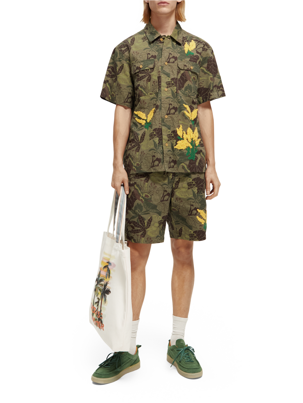 Printed Twill Shirt with Camo Floral Embroidery | Buster McGee