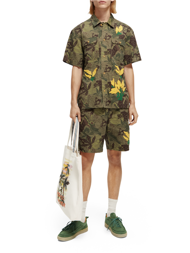 Printed Twill Shirt with Camo Floral Embroidery | Buster McGee