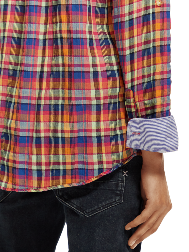 Lightweight Seersucker Shirt in Red Multi Check | Buster McGee