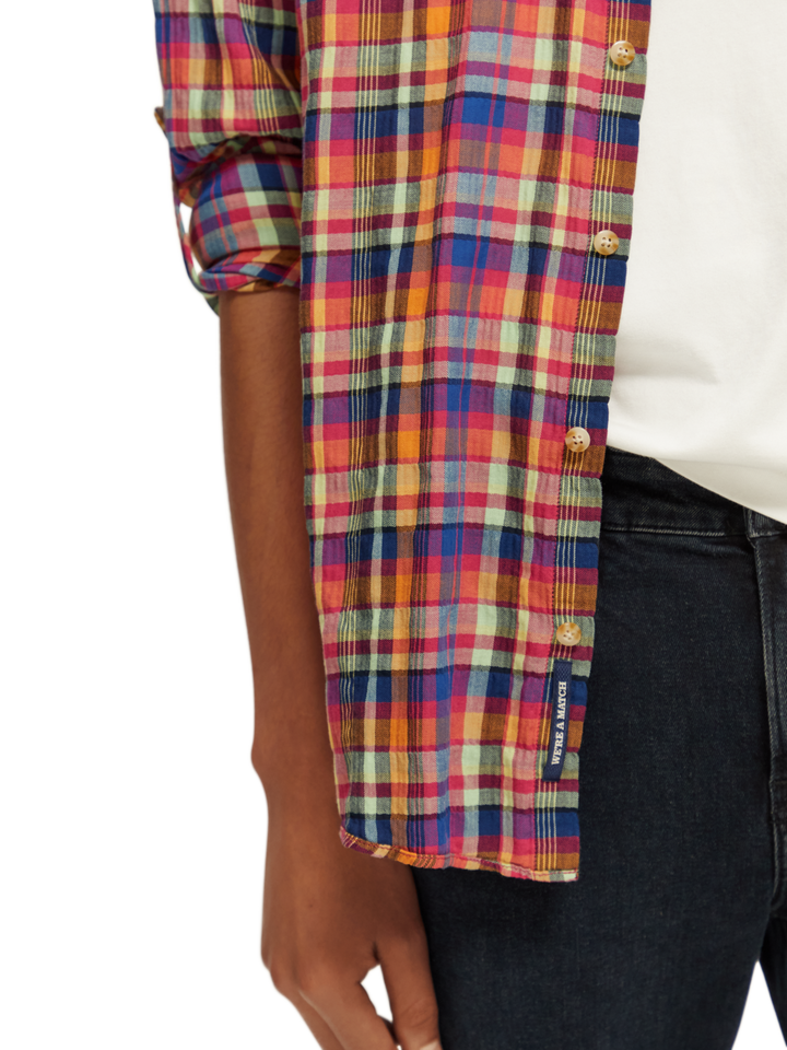 Lightweight Seersucker Shirt in Red Multi Check | Buster McGee
