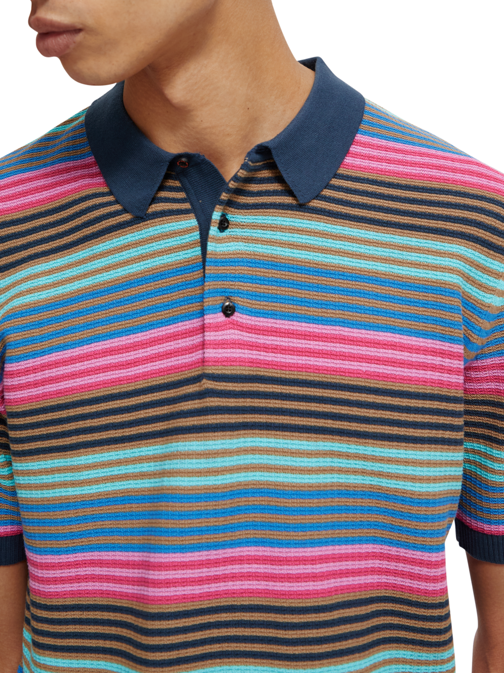 Knitted Striped Polo in Steel Topaz Blue Stripe | Buster McGee
