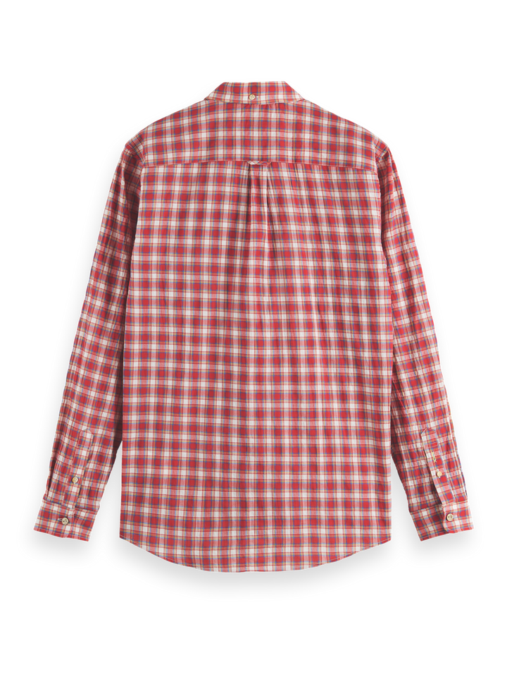 Regular Fit Crinkle Checked Shirt in Red Check | Buster McGee