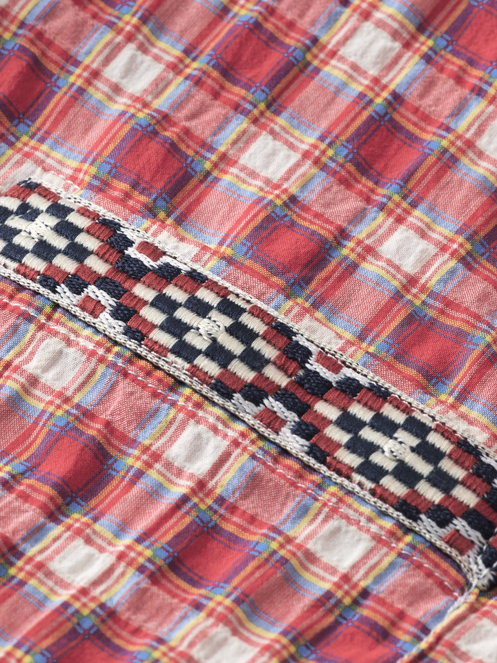 Regular Fit Crinkle Checked Shirt in Red Check | Buster McGee