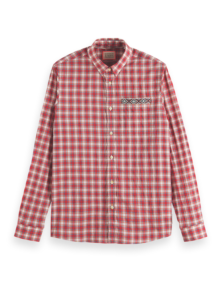 Regular Fit Crinkle Checked Shirt in Red Check | Buster McGee