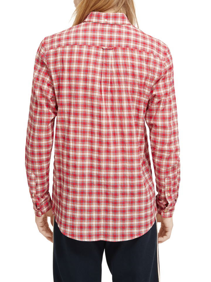 Regular Fit Crinkle Checked Shirt in Red Check | Buster McGee