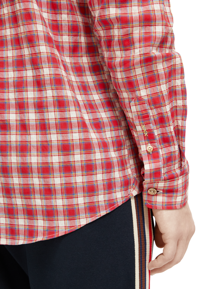 Regular Fit Crinkle Checked Shirt in Red Check | Buster McGee