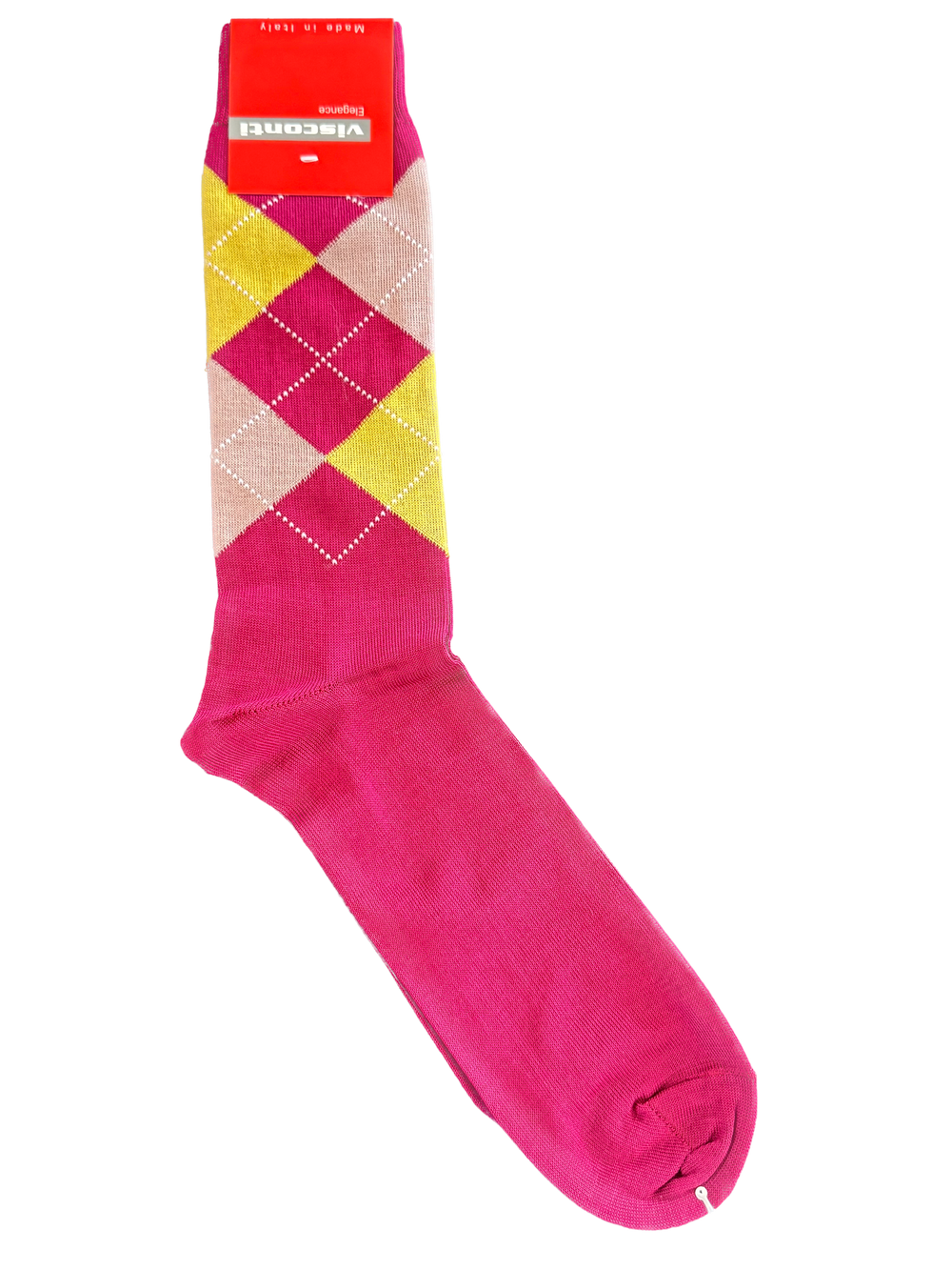 Visconti Argyle Cotton Blend Socks in Raspberry | Buster McGee