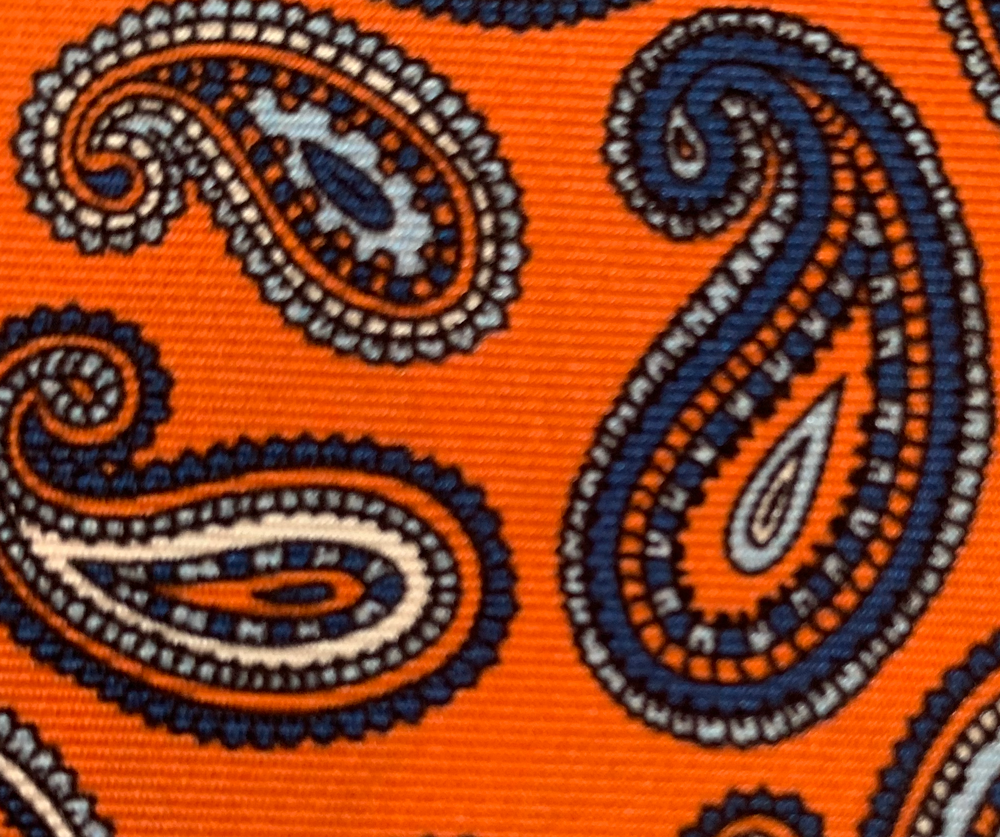 Monti Castello - Paisley Silk Pocket Square in Rust & Blue | Buster McGee