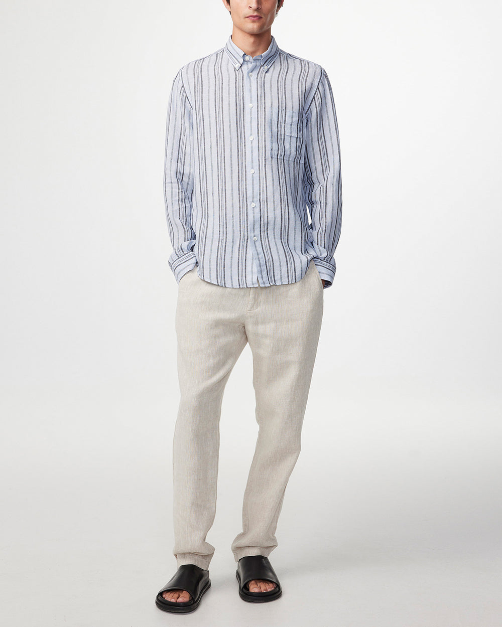 NN07 - Arne 5220 Linen LS Shirt in Navy Stripe | Buster McGee