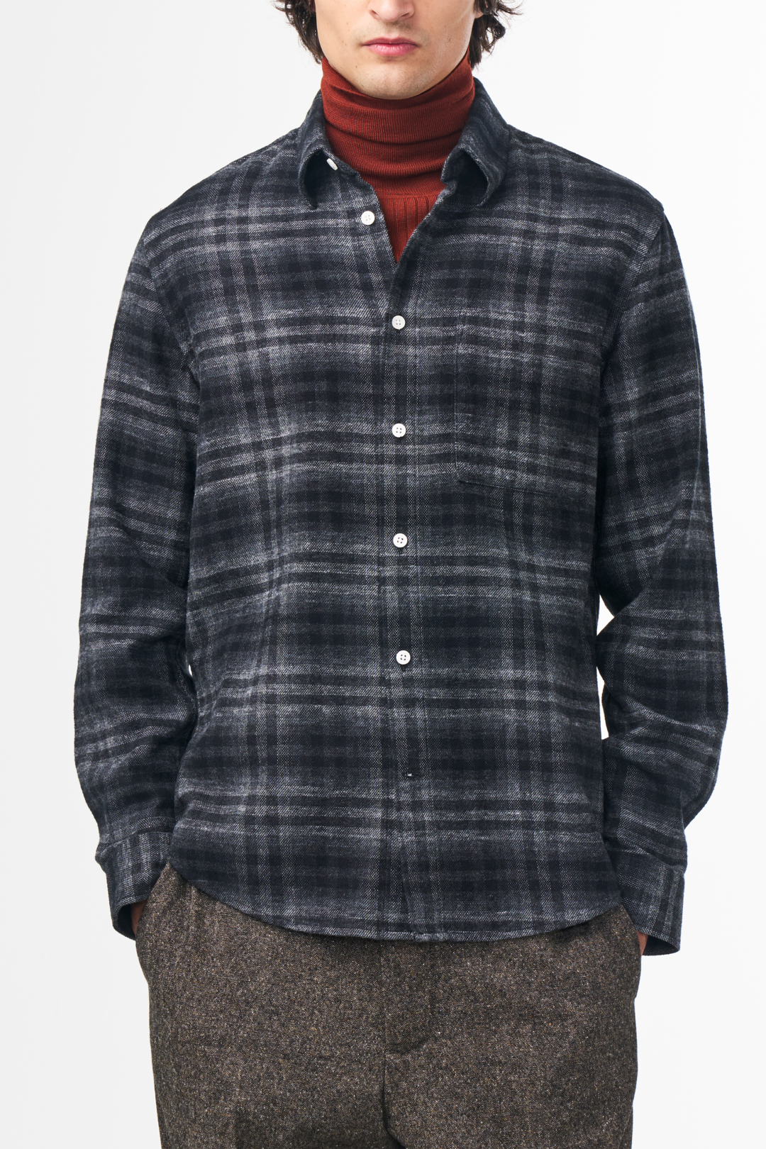 NN07 Arne 5166 Cotton Check Shirt in Dark Grey Check | Buster McGee