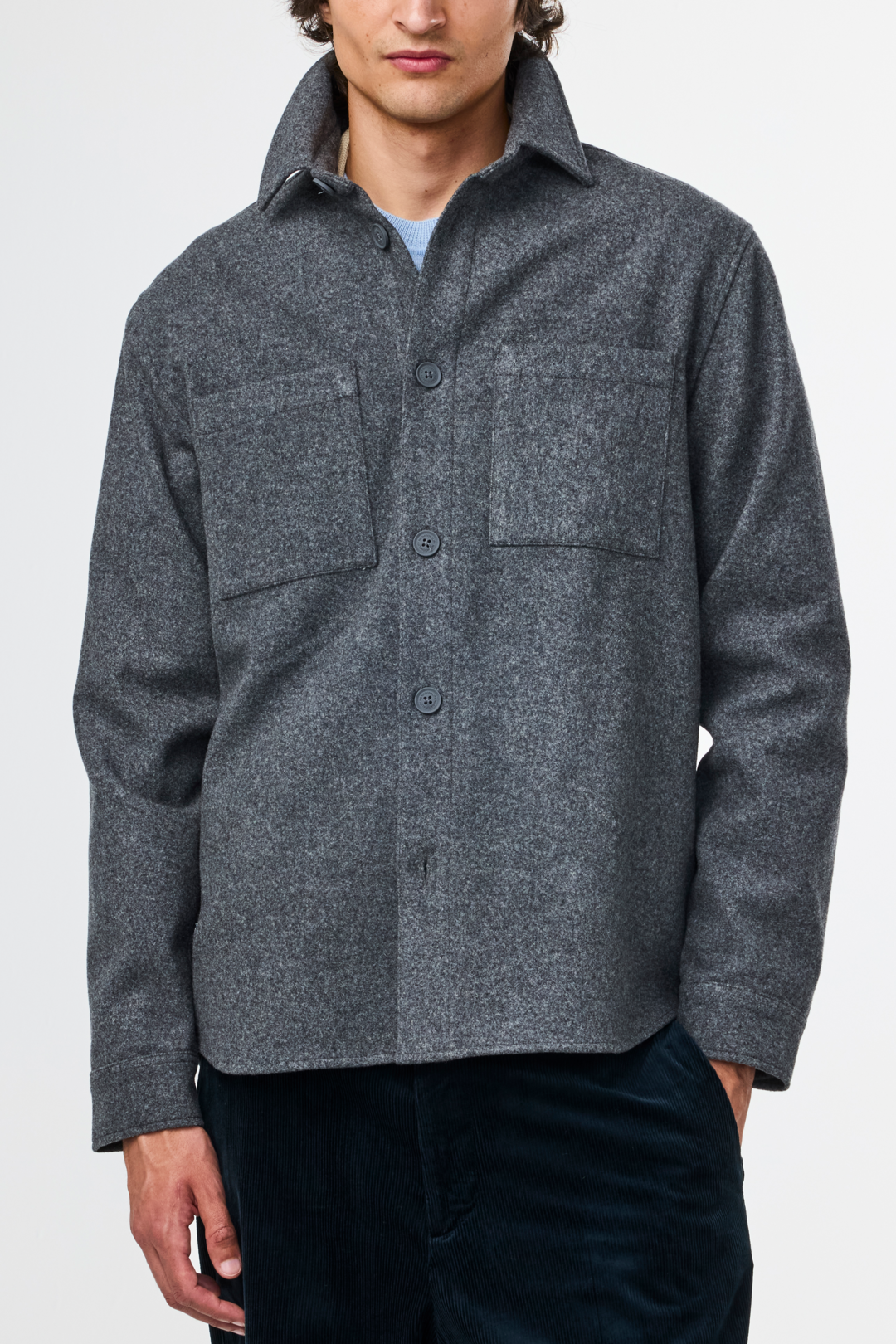 NN07 Carter 8286 Wool Overshirt in Medium Grey Melange | Buster McGee