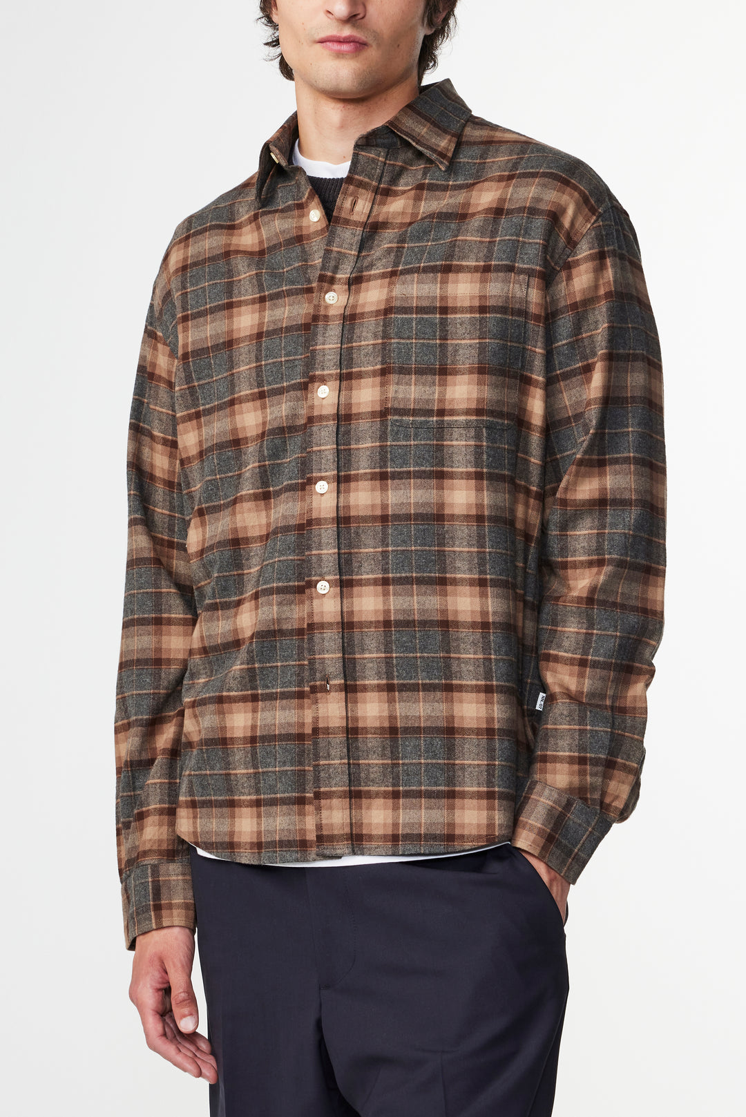 NN07 Deon 5465 Cotton Shirt in Brown Check | Buster McGee