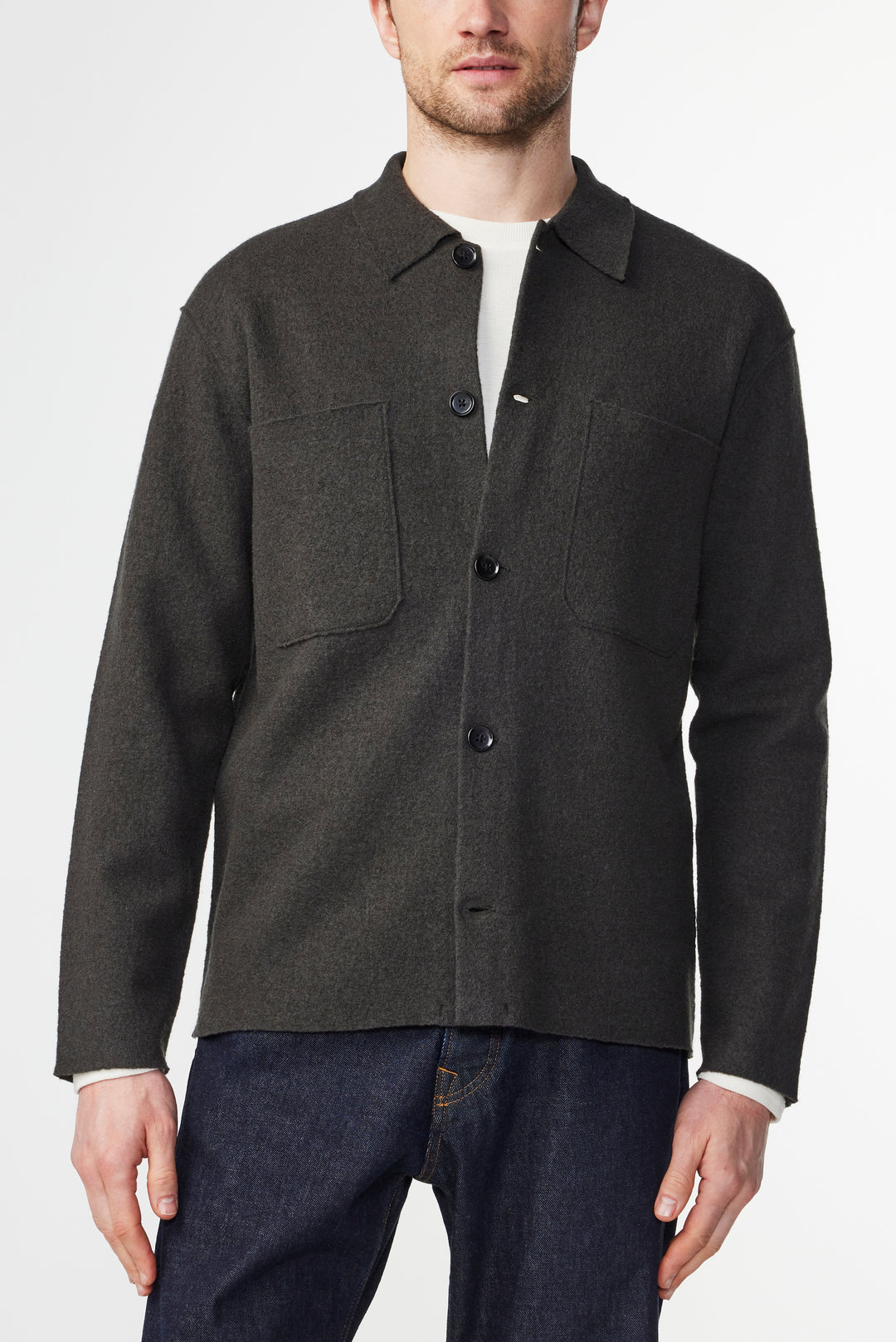 NN07 - Jonas 6398 Boiled Wool Shirt in Dark Army | Buster McGee