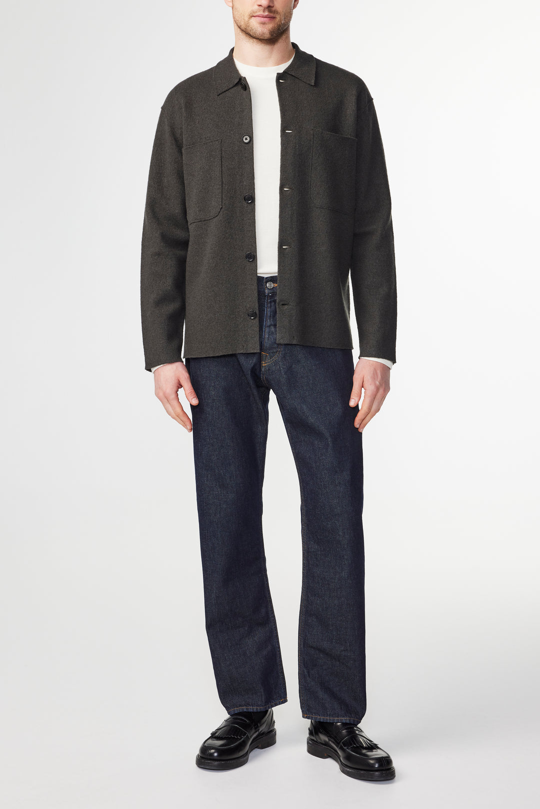 NN07 Jonas 6398 Boiled Wool Shirt in Dark Army