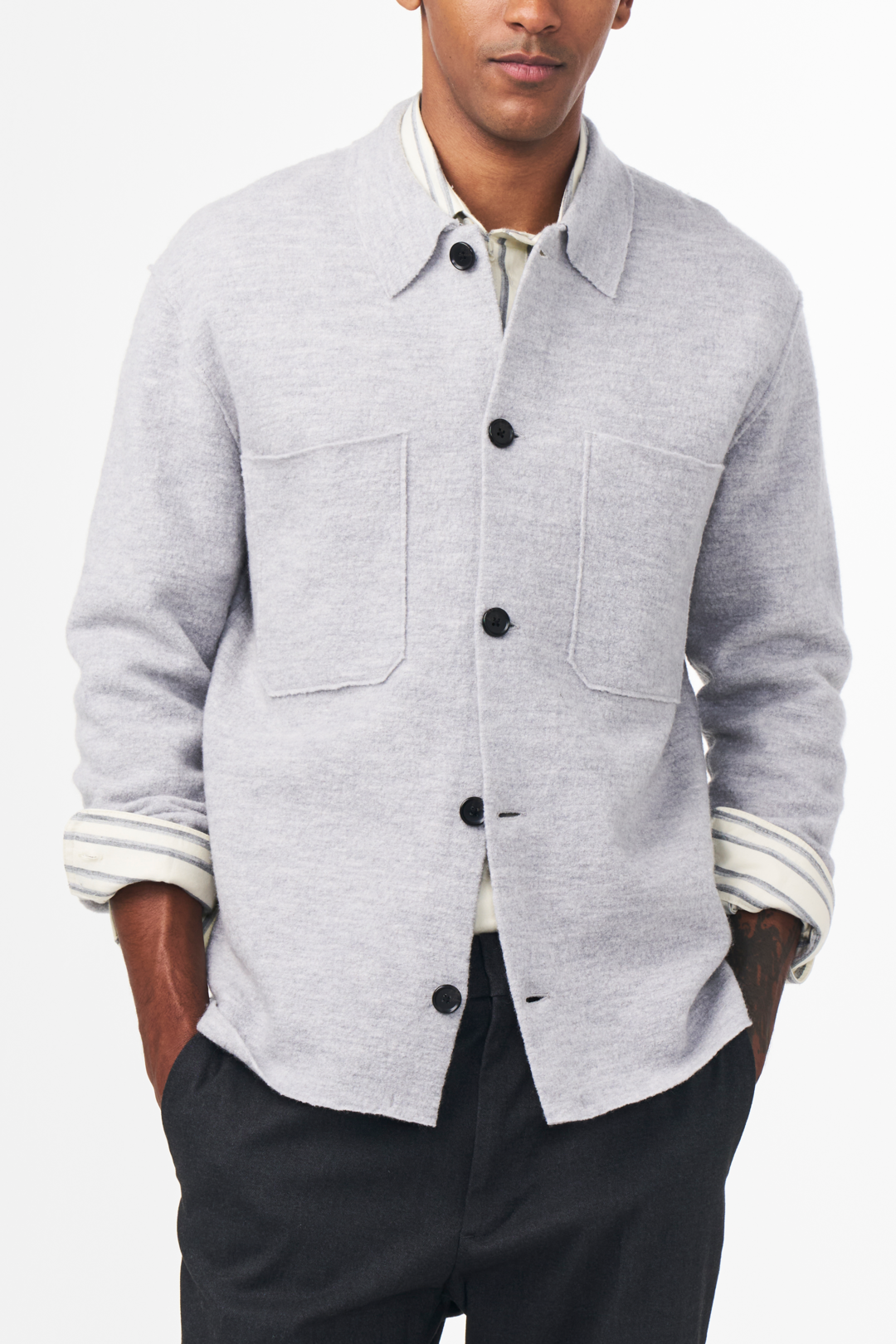 NN07 Jonas 6398 Boiled Wool Shirt in Grey Melange | Buster McGee
