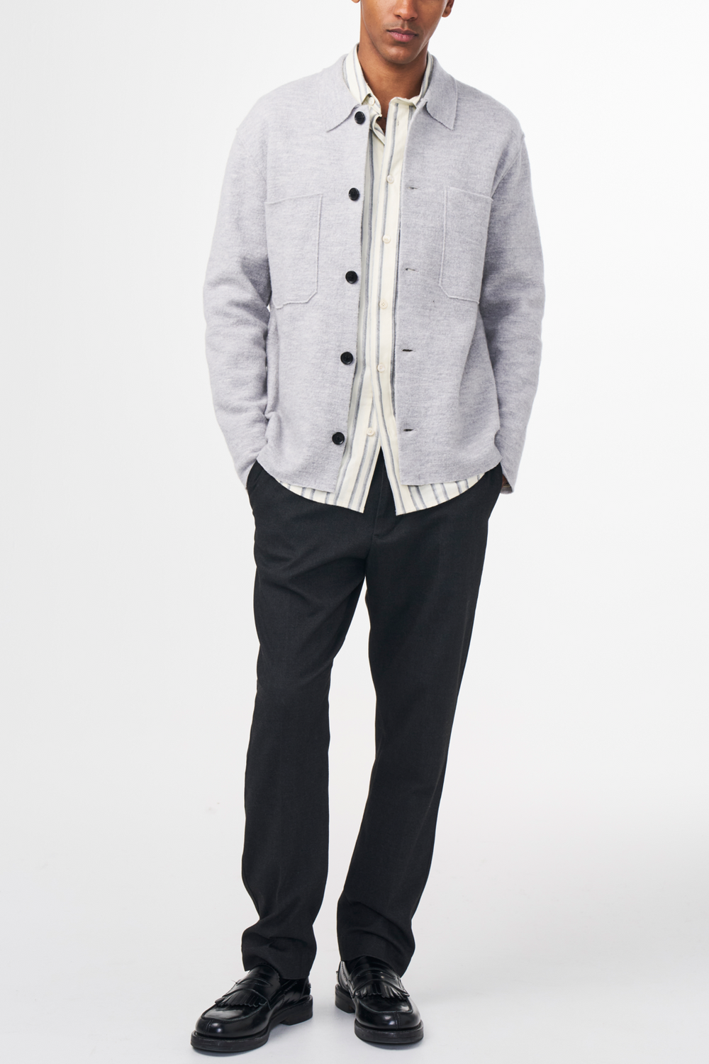 NN07 Jonas 6398 Boiled Wool Shirt in Grey Melange | Buster McGee