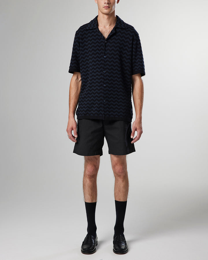 NN07 - Julio 6564 Knitted Bowling Shirt in Black | Buster McGee