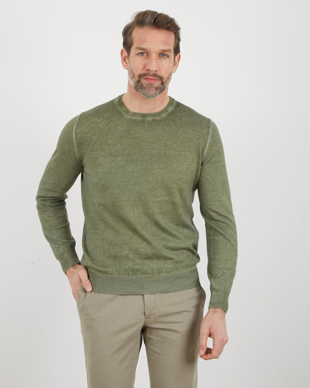 Gran Sasso - Vintage Crewneck Cotton Knit in Sage | Buster McGee