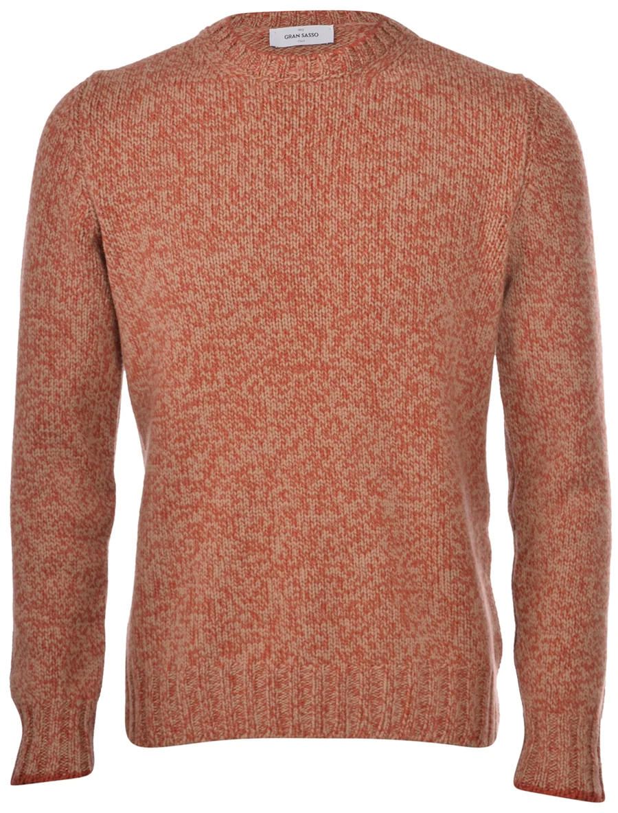 Gran Sasso -  Men's Crewneck Lambswool Sweater in Orange Fleck