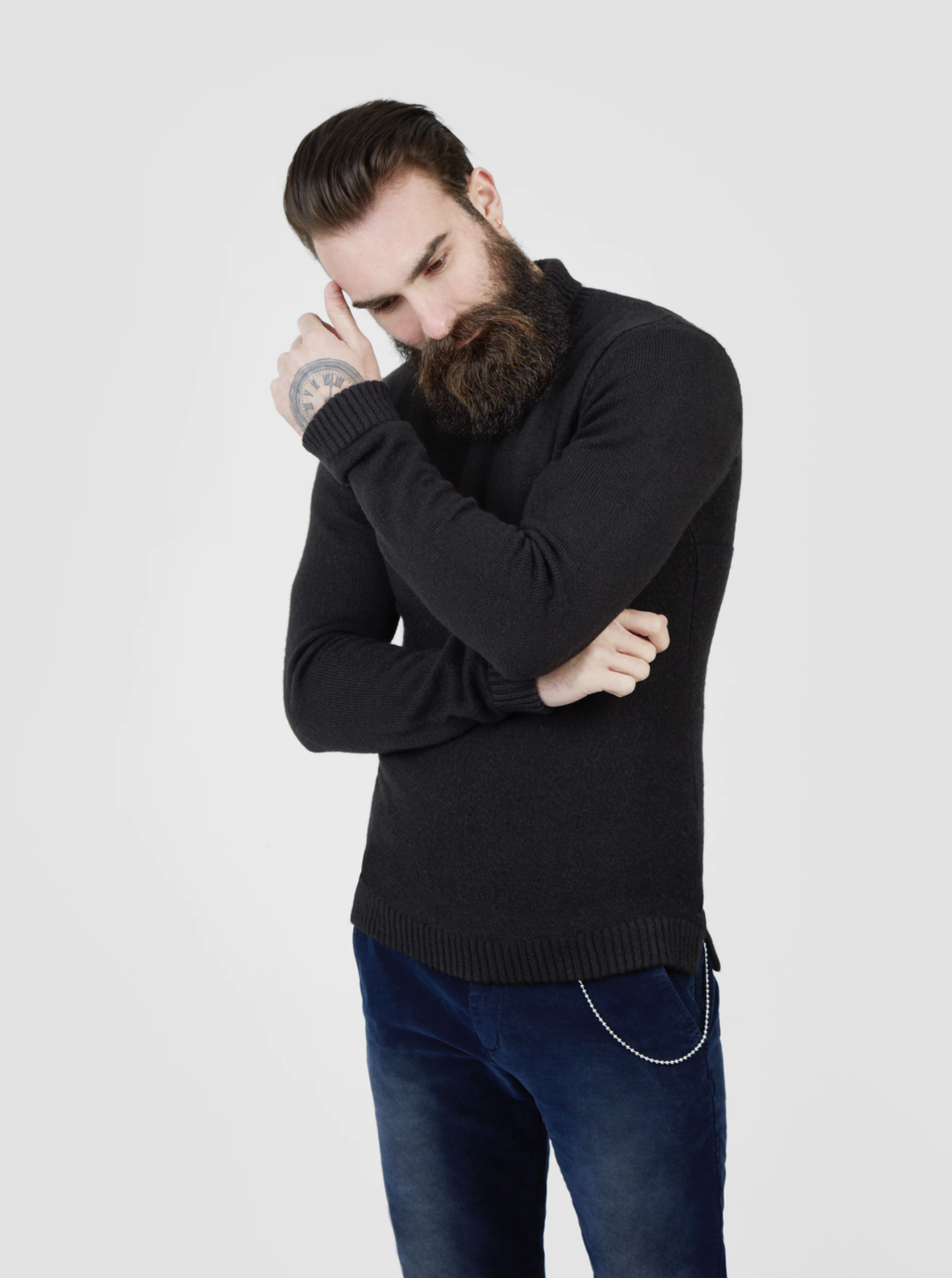 Pearly King Earthling Low Turtle Neck Knit in Charcoal