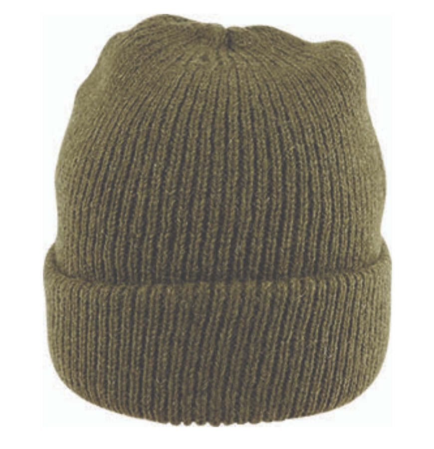 Fishermans Rib Double Knit Ragg Wool Beanie in Khaki