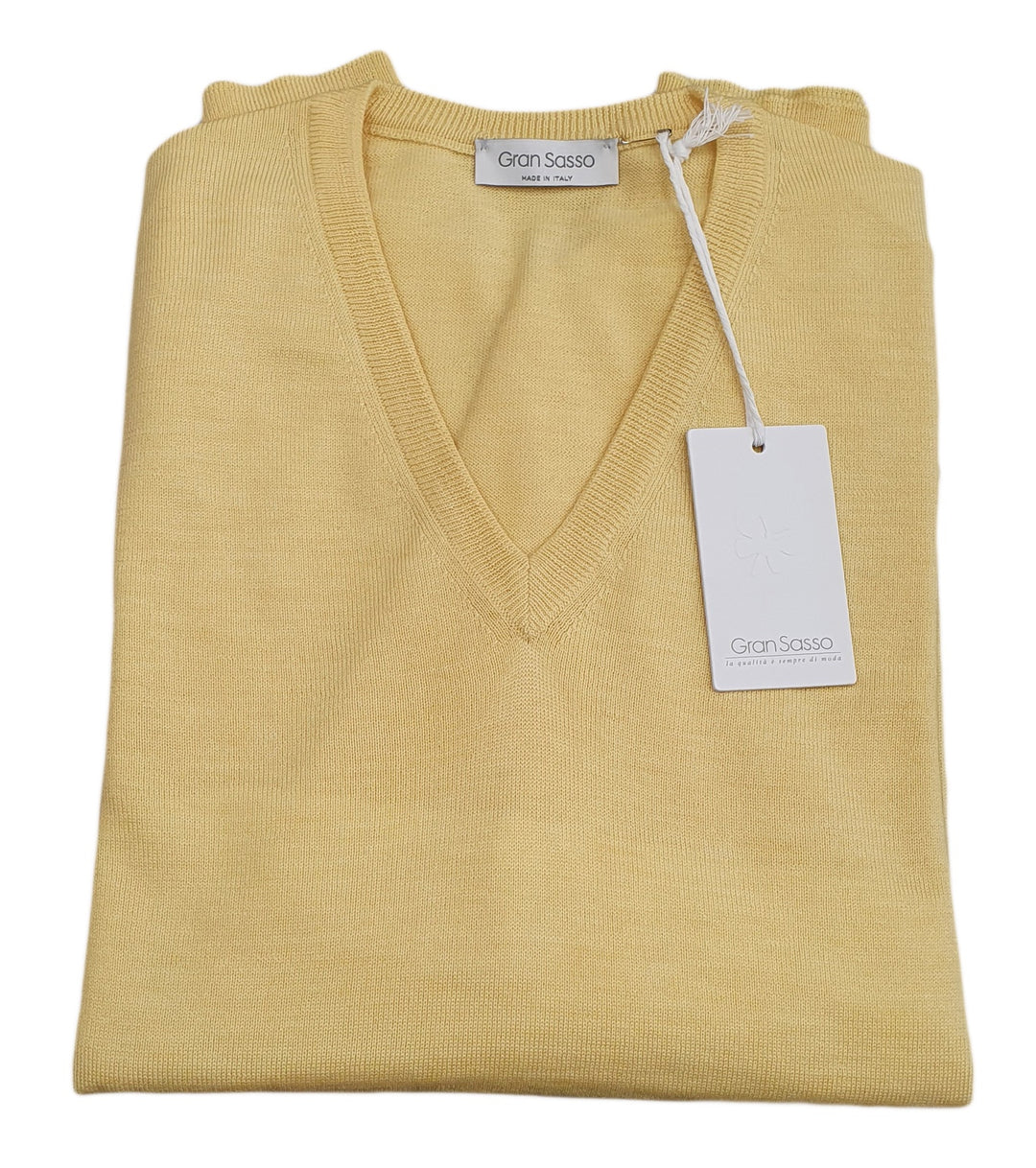 Gran Sasso Men's Extrafine Merino V-Neck Knit in Lemon