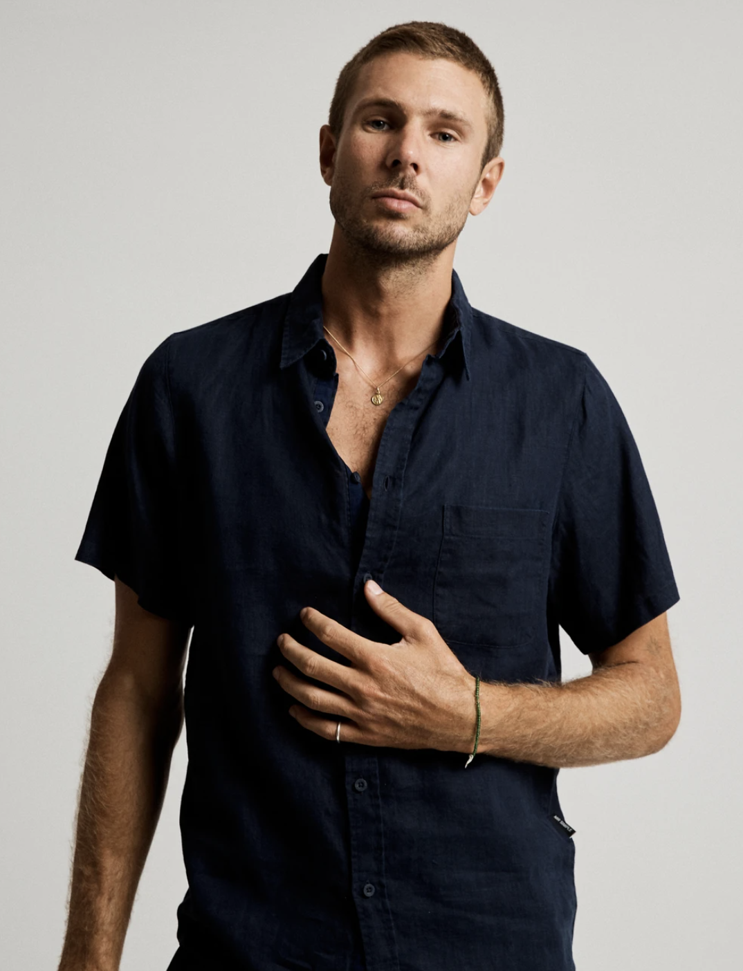 Mr Simple Linen Short Sleeve Shirt -  Navy | Buster McGee Daylesford