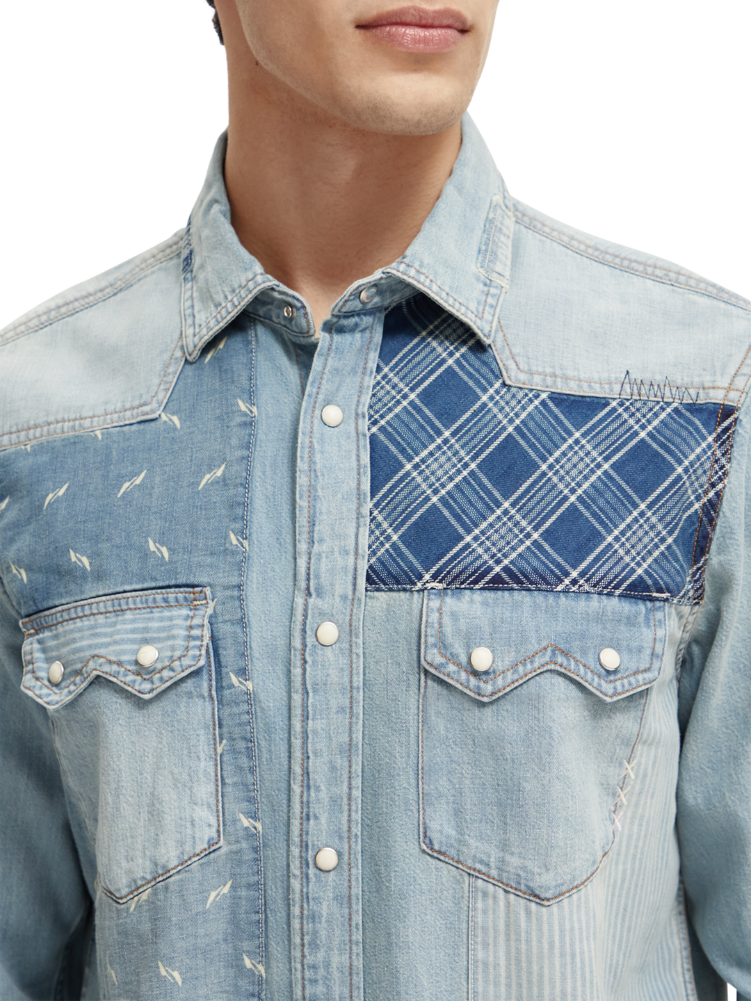 Washed Indigo Patchwork Western Shirt | Buster McGee